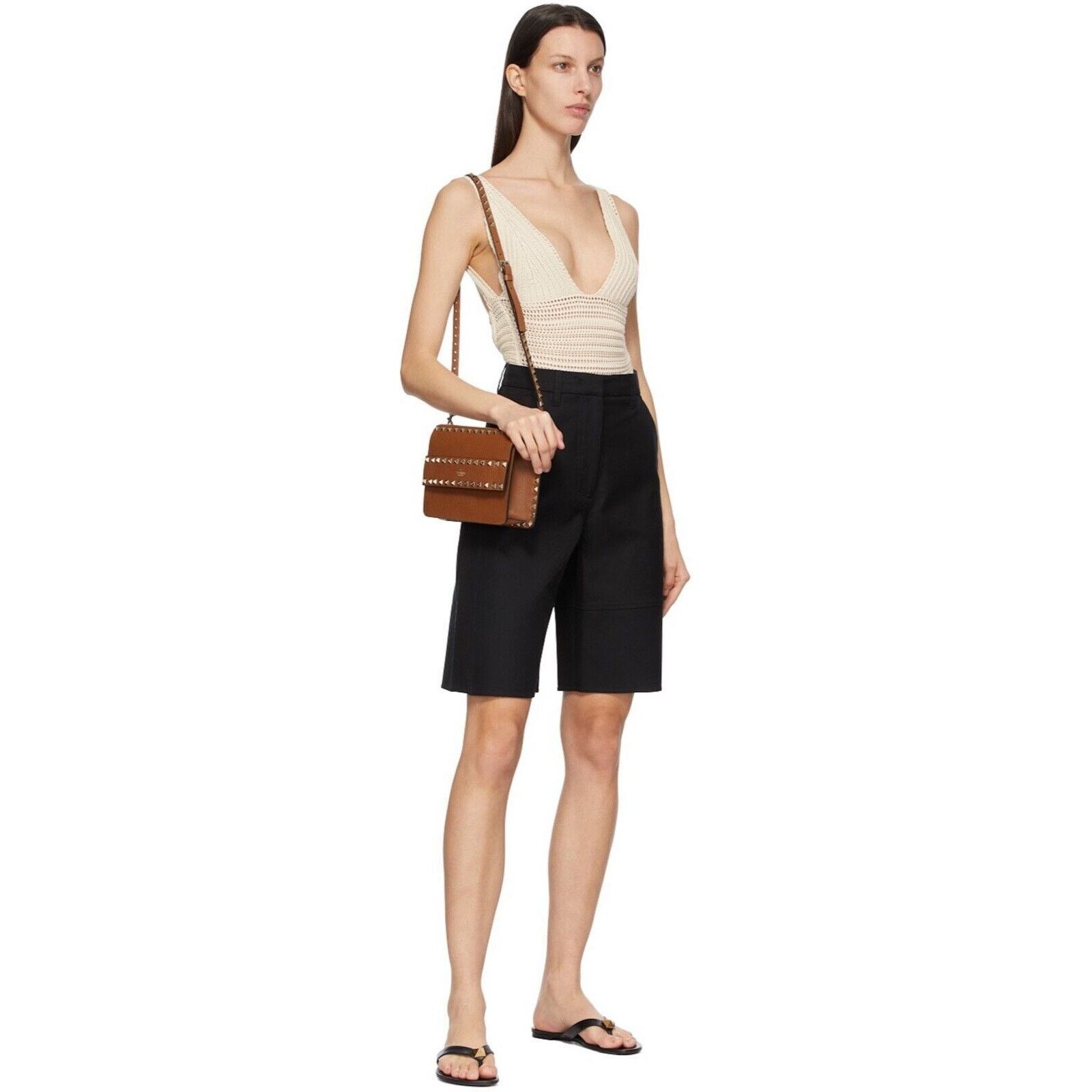 Valentino Valentino Rockstud Roman Stud Black Gold Leather Thong Size US 5.5 / IT 35.5 - 3 Thumbnail