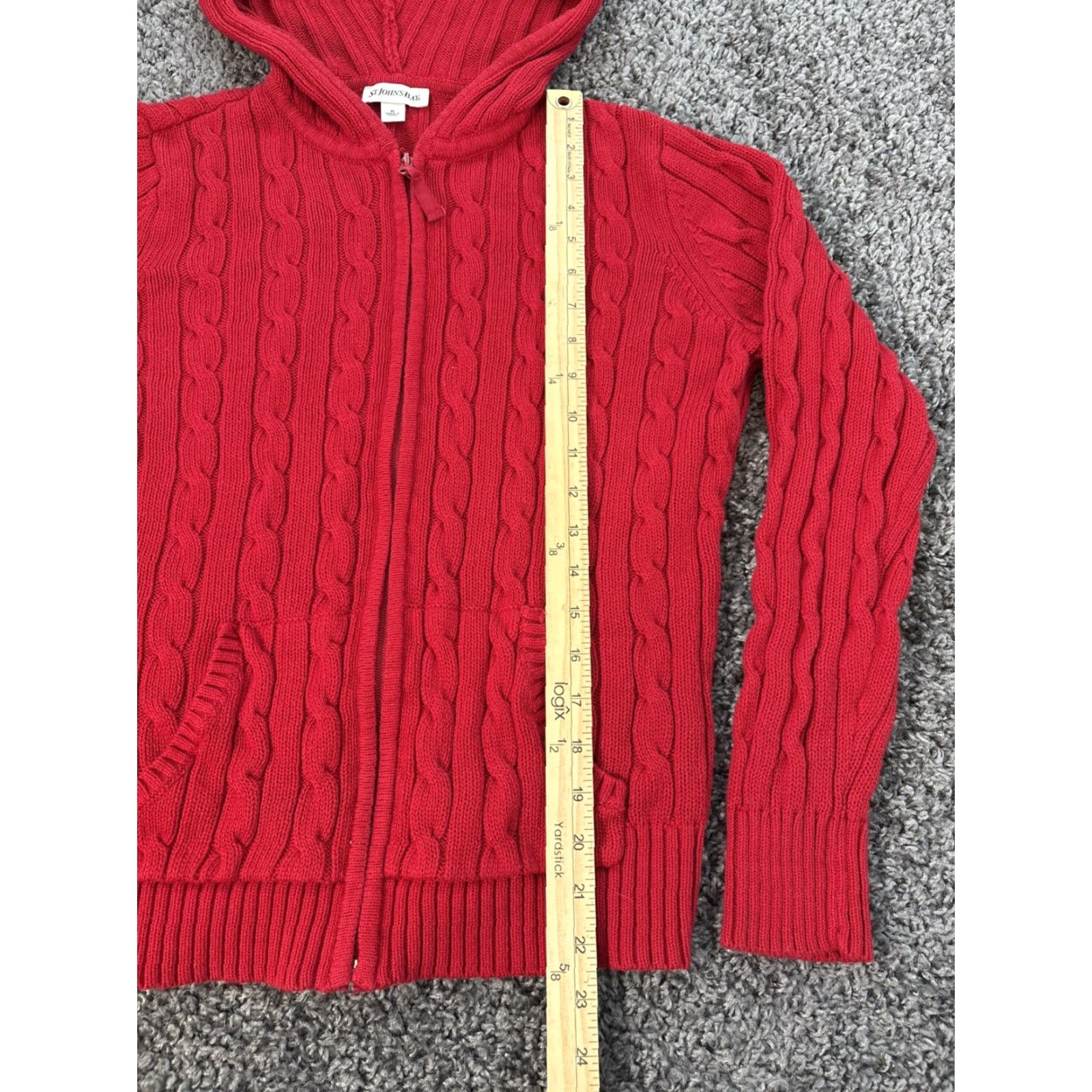 Vintage VINTAGE St John’s Bay Hoodie Red Cable Knit Full Zip M Womens 90s Full Zip Chunky Y2K Activewear Size M / US 6-8 / IT 42-44 - 2 Thumbnail