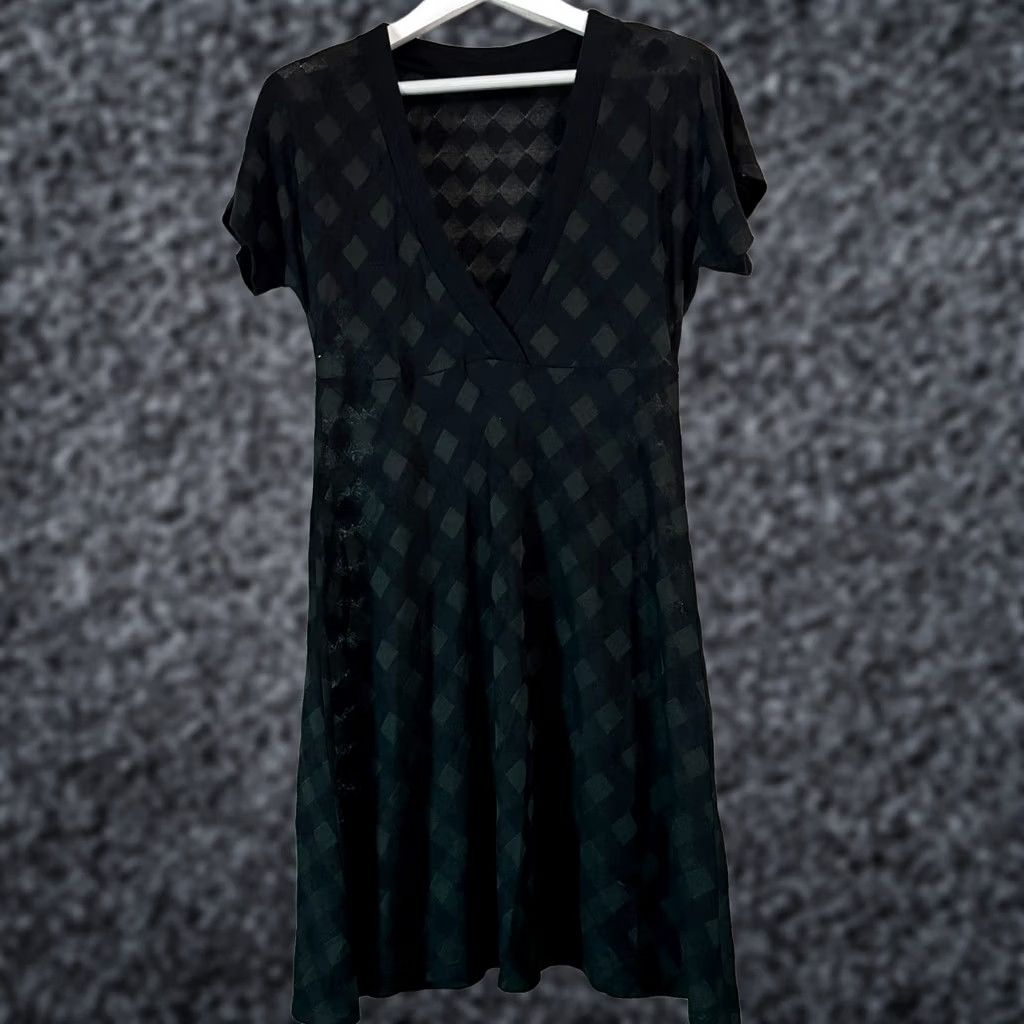 Black Diamond Mexx Womens Black Diamond Pattern Knit Short Sleeve V-Neck A-Line Dress M/L Size 32" / US 10 / IT 46 - 1 Thumbnail