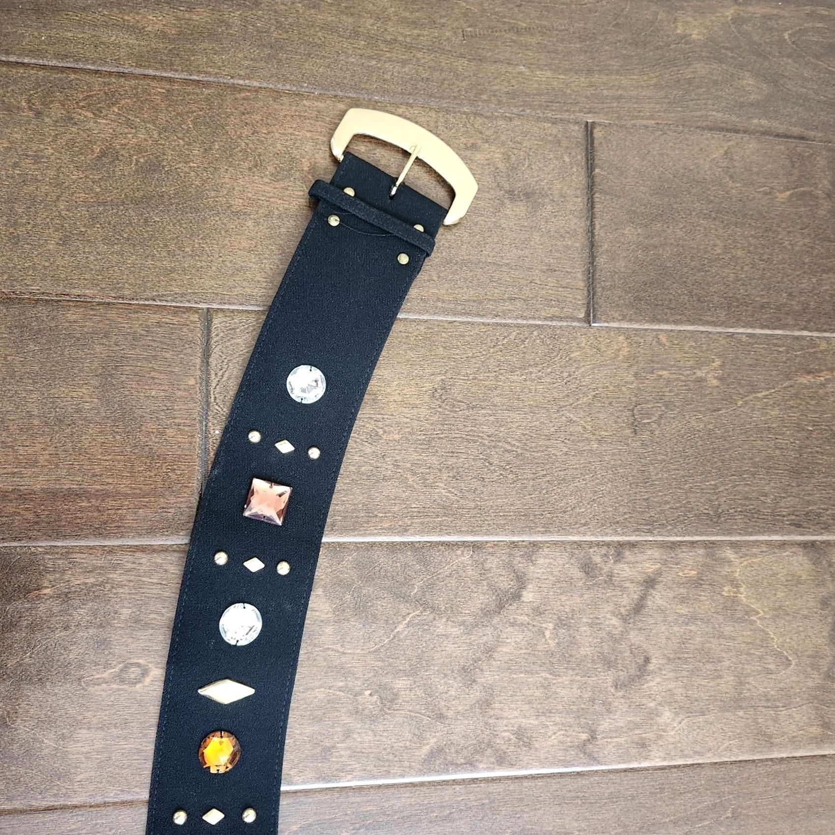 Vintage Women's Black Rhinestones Belt - Size 6 Belt Womens Black Rhinestone Accent Festival Hipster Classic 6 Size ONE SIZE - 4 Thumbnail