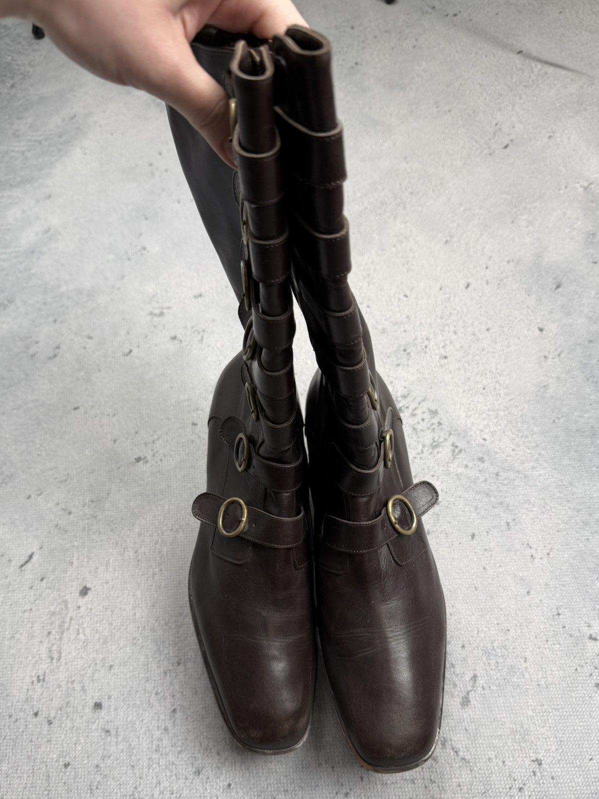 If Six Was Nine Vintage Italian Brown Leather Riding Boots Buckle Straps y2k Size US 7.5 / IT 37.5 - 8 Thumbnail