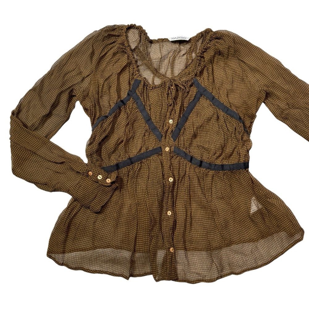 Other Ipse Gazebo Silk Long Sleeve Gingham Print Brown Blouse Mad Size S / US 4 / IT 40 - 5 Thumbnail