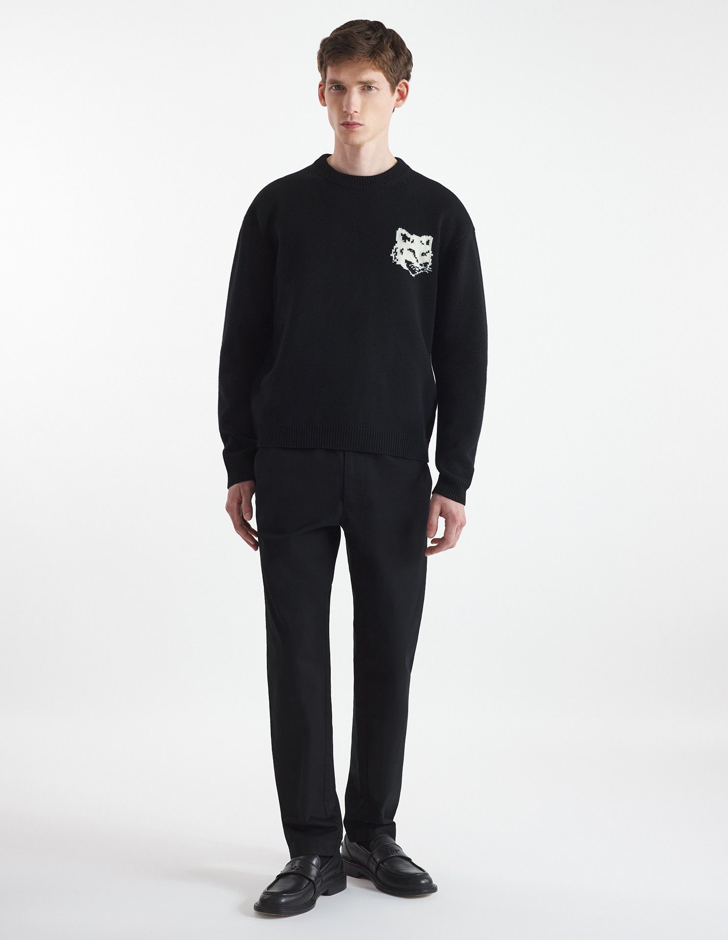 Maison Kitsune o1s22i1n1124 Fox Head Wool Sweater in Black Size US M / EU 48-50 / 2 - 2 Thumbnail