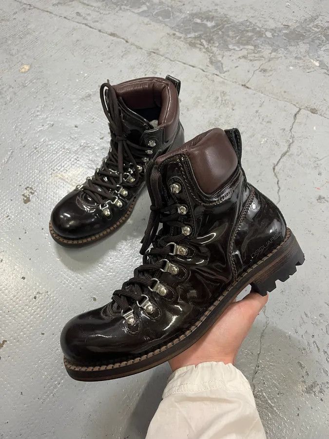 Dsquared2 2000s Dsquared2 Hiking Brown Patent Leather Boots Size US 8 / EU 41 - 1 Thumbnail