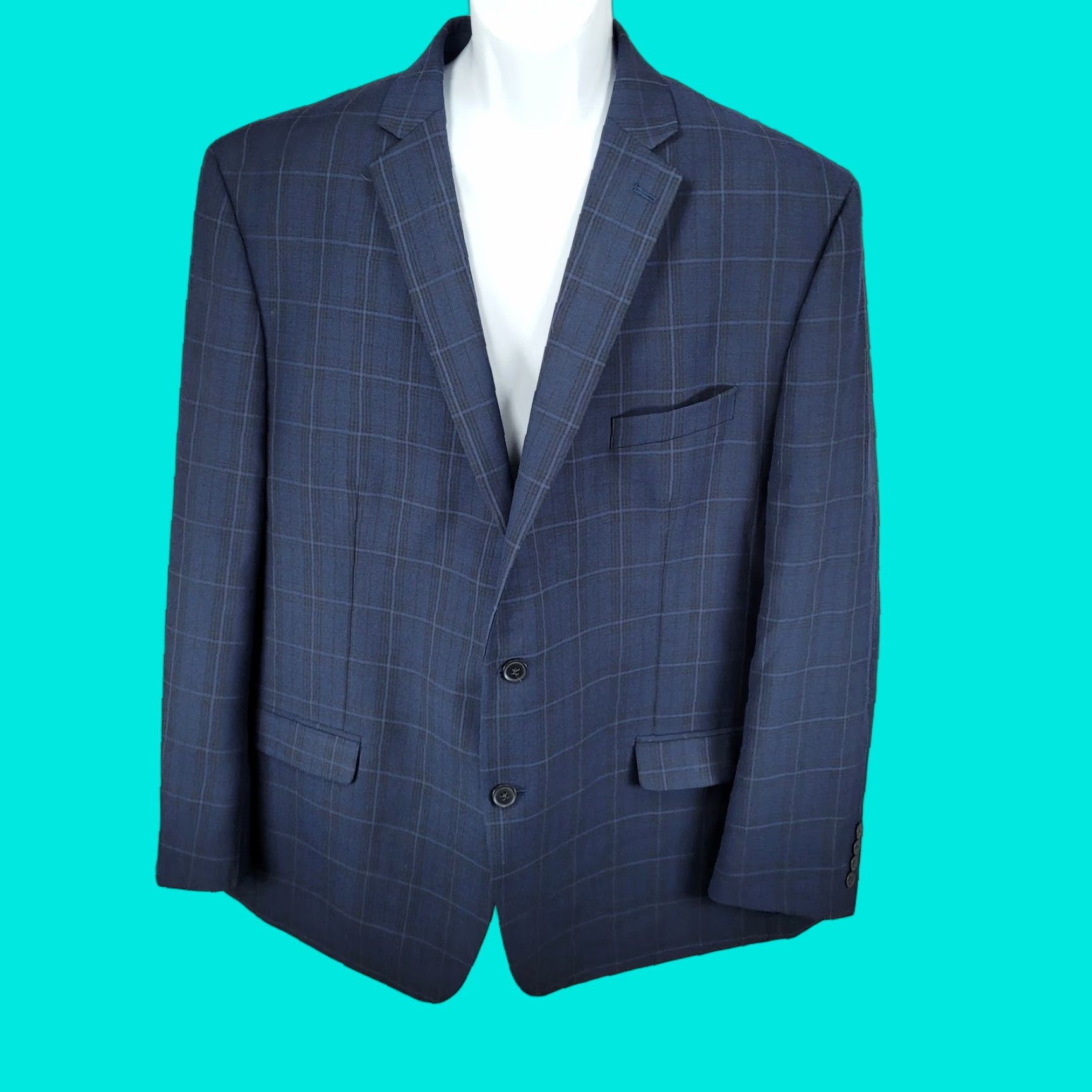 Collection By Michael Strahan Navy Check Blazer Men 50R Notch 2 Button Sport Coat