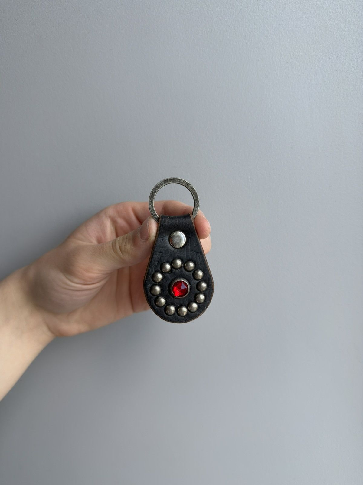 RRL Double RL Studded Leather Keychain Red Gem Black Western