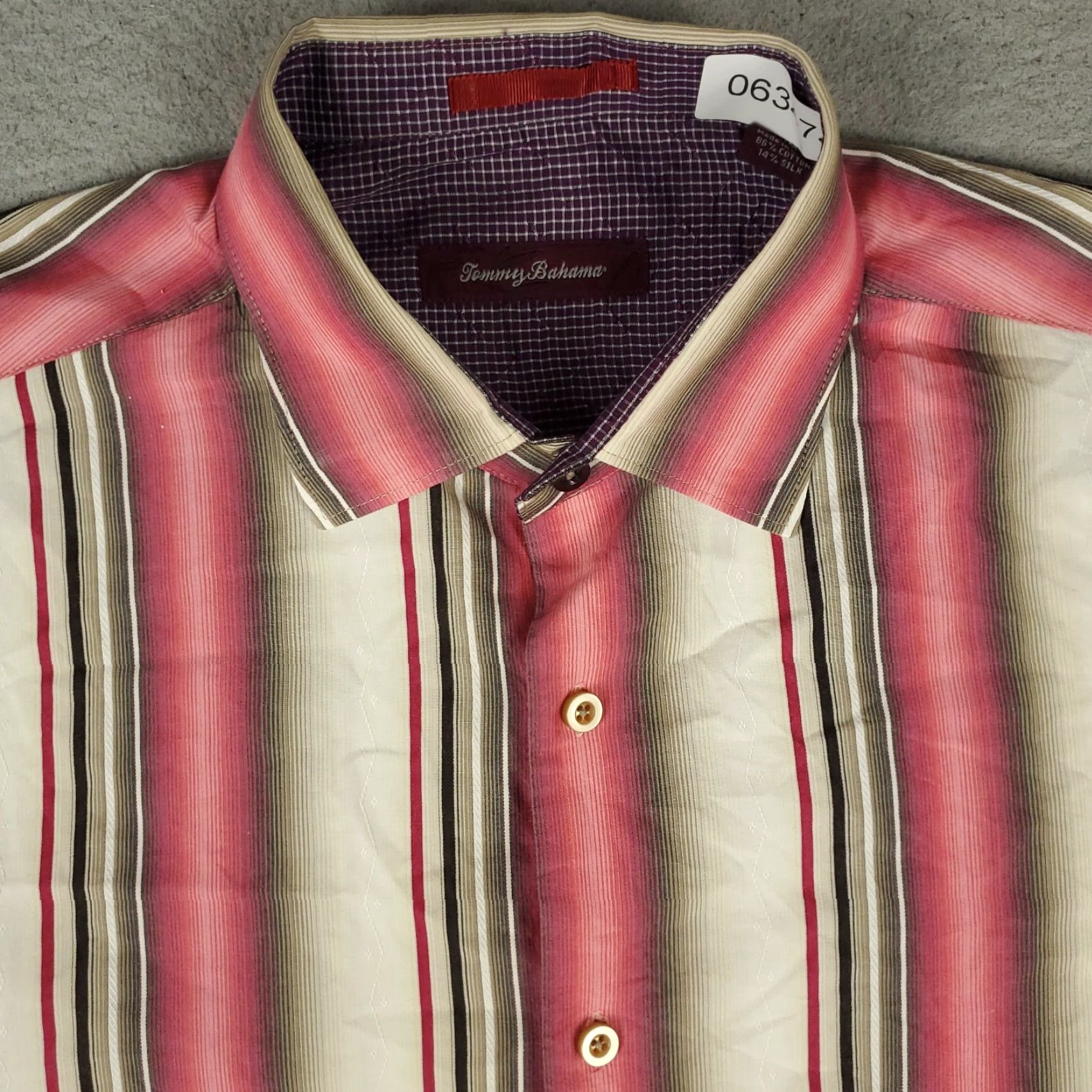 Tommy Bahama Tommy Bahama Shirt Mens M Red Beige Striped Button-Up Long Sleeve Cotton Classic Vacation Beachwear Size US M / EU 48-50 / 2 - 2 Thumbnail