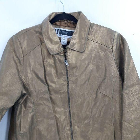 Vintage Vtg 80's Metallic Gold Genuine Leather Moto Jacket Sz 16W Pe Size XXL / US 16-18 / IT 52-54 - 4 Thumbnail