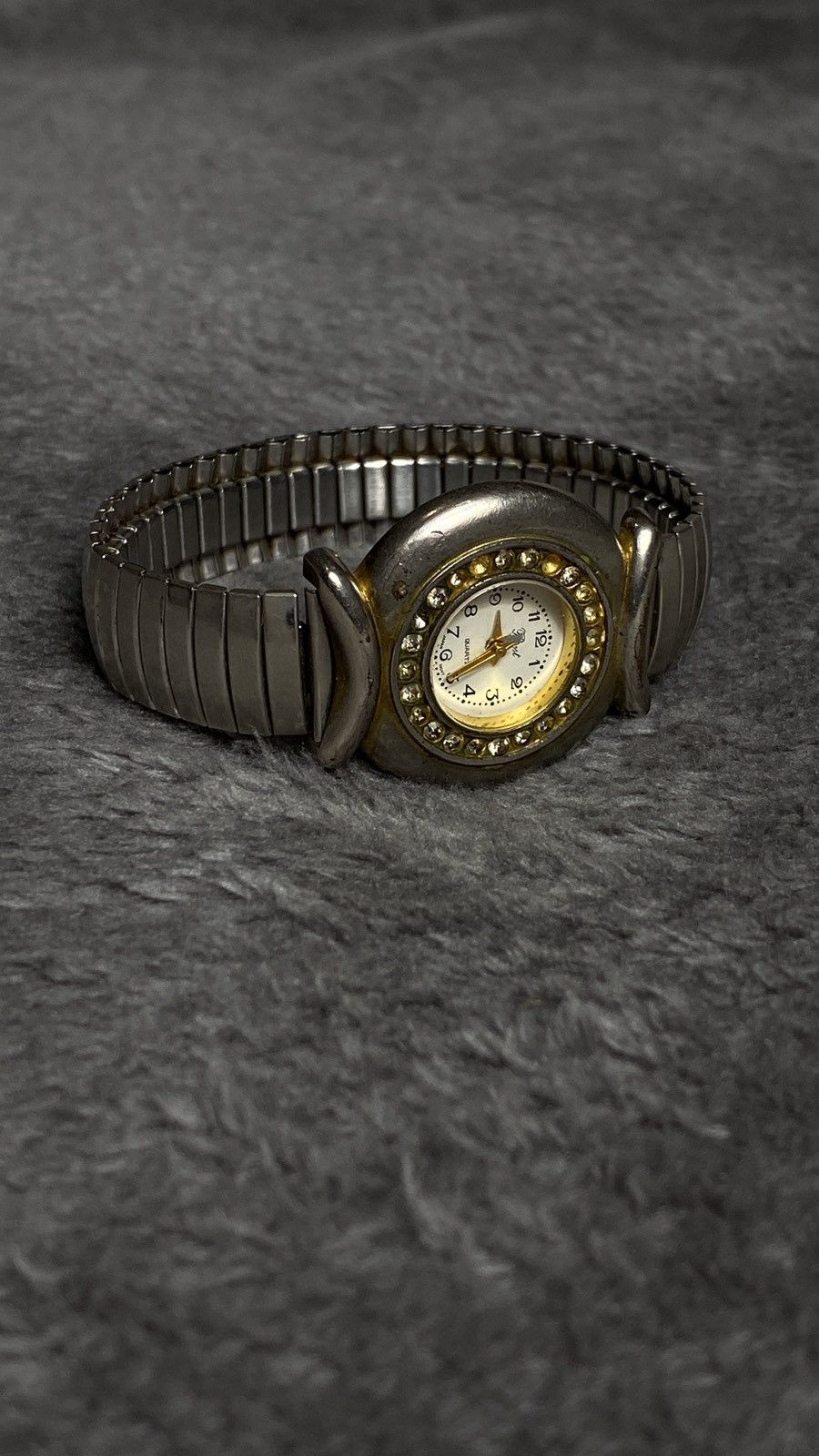 Jewelry x Vintage Japan Rhinestone Watch Expandable Band in Silver, Men's