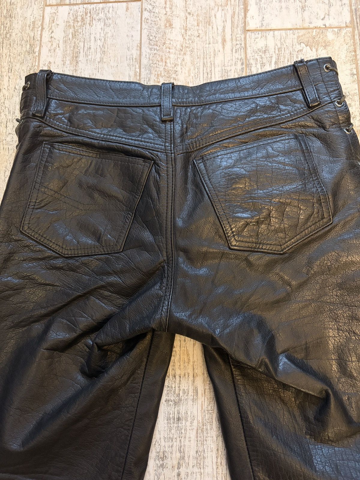 Other Leather Pants Side Lace Up Black Motorcycle Rocker W32 W33 Size US 33 - 4 Thumbnail