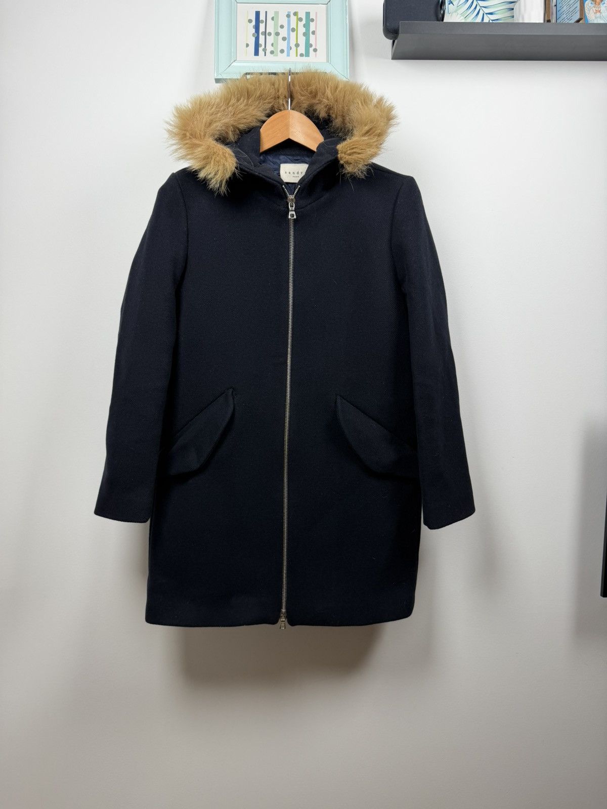 Sandro Sandro Long Black Wool Coat Fur Size M / US 6-8 / IT 42-44 - 1 Thumbnail