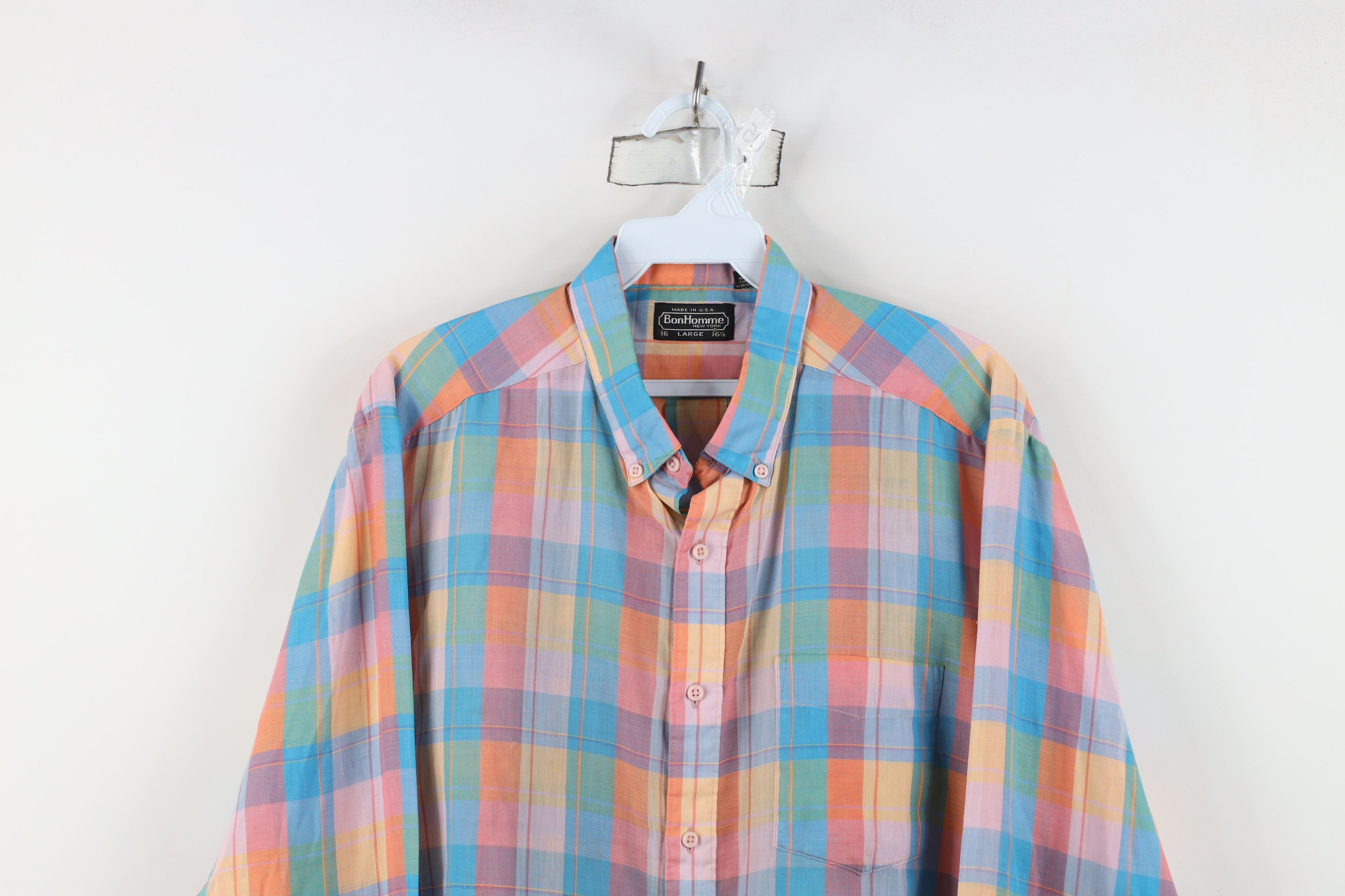 Vintage Vintage 70s Streetwear Rainbow Madras Plaid Button Shirt USA Size US L / EU 52-54 / 3 - 2 Thumbnail