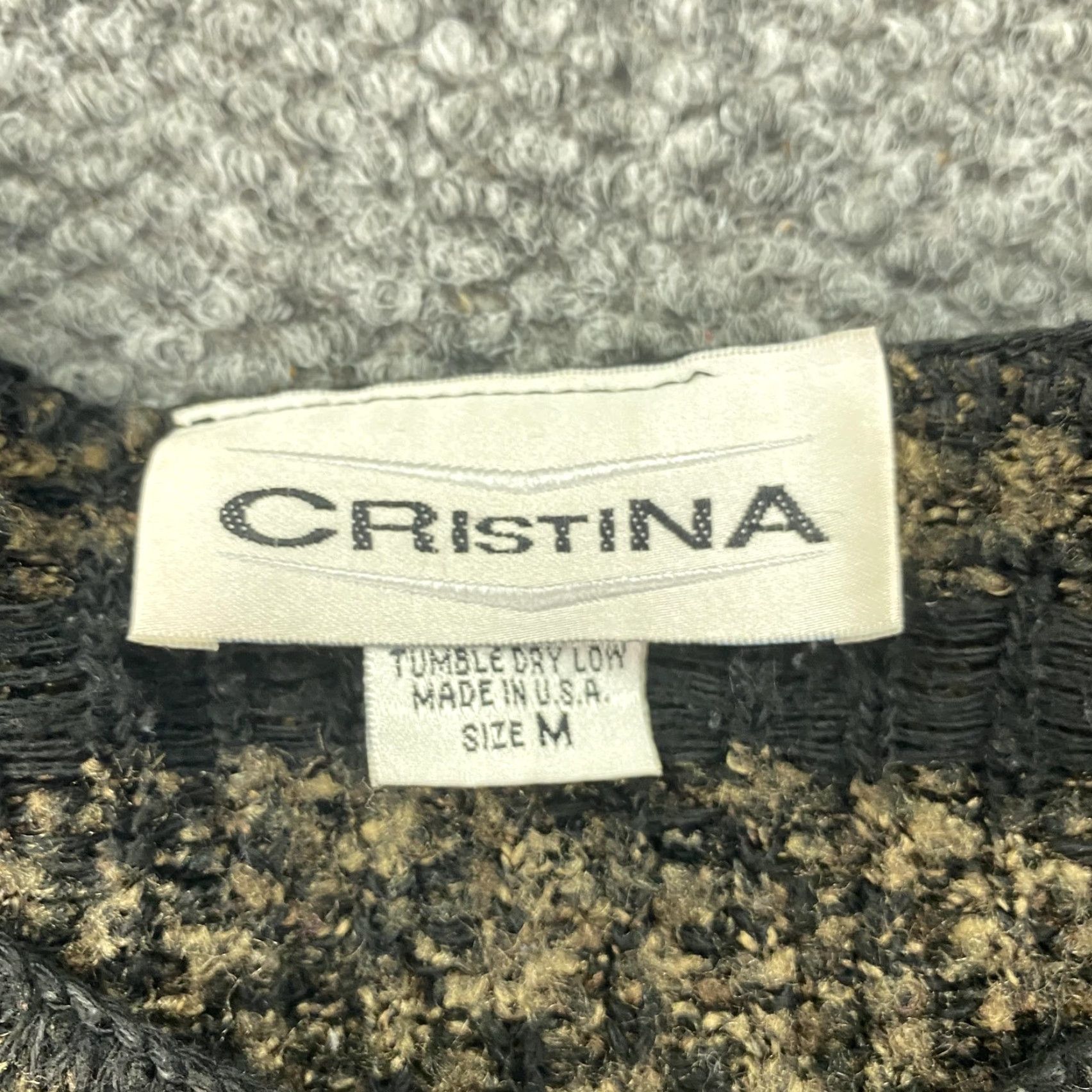 Vintage VINTAGE Cristina Cardigan Shirt Womens Medium Black Geometric Knit 100% Acrylic USA Womens Medium Cardigan Size M / US 6-8 / IT 42-44 - 7 Thumbnail