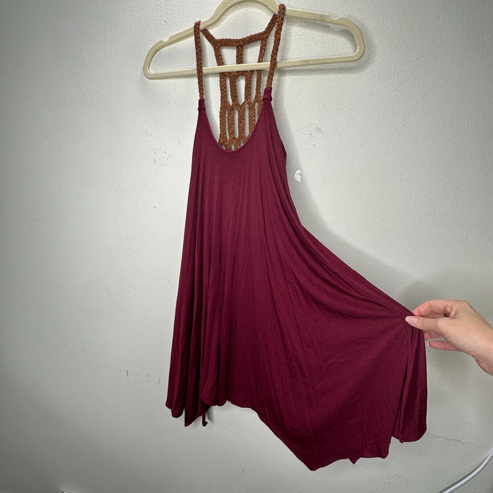Other Sky Burgundy Scoop Neck Braided Leather Back Strap Dress XS Size XS / US 0-2 / IT 36-38 - 1 Thumbnail