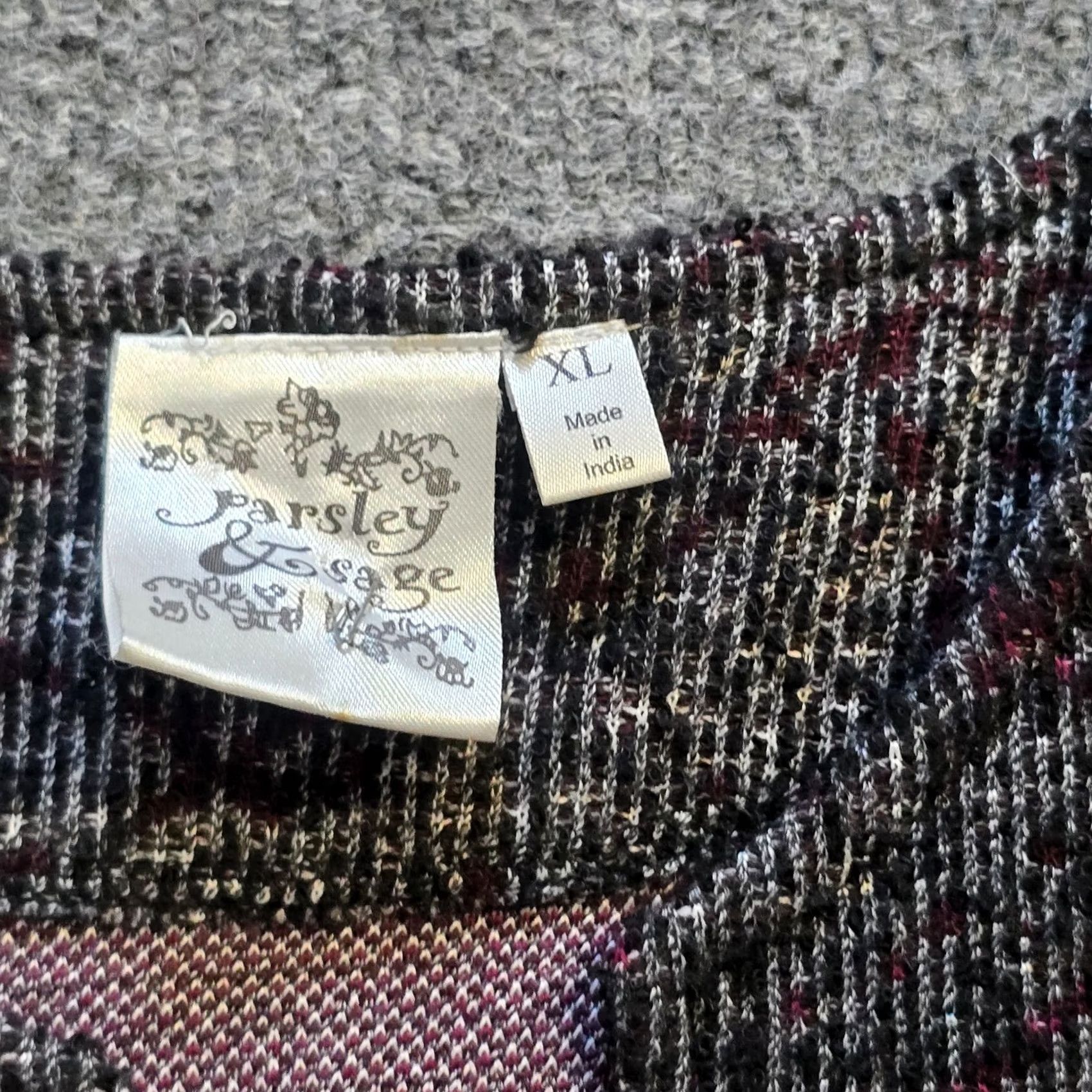 Vintage Parsley & Sage Cardigan Womens XL Black Textured Boucle Lagenlook Cardigan Knit Sleeve Long V-Neck Button Size XL / US 12-14 / IT 48-50 - 5 Thumbnail