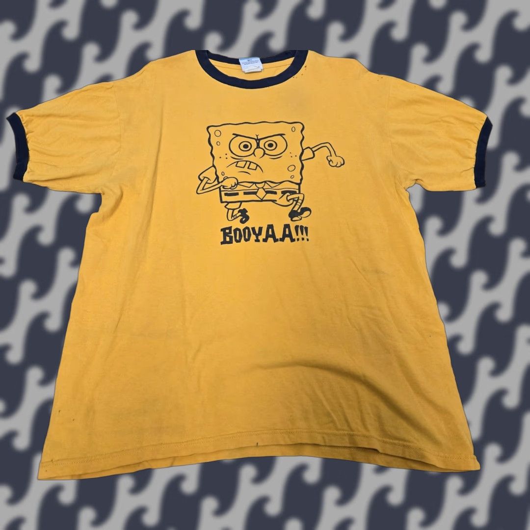 Nickelodeon SpongeBob SquarePants Shirt Mens Large Yellow Ringer Graphic Nickelodeon Booyaa Crew Neck Short Sleeve T-Shirt Cartoon Mens Size US L / EU 52-54 / 3 - 1 Thumbnail