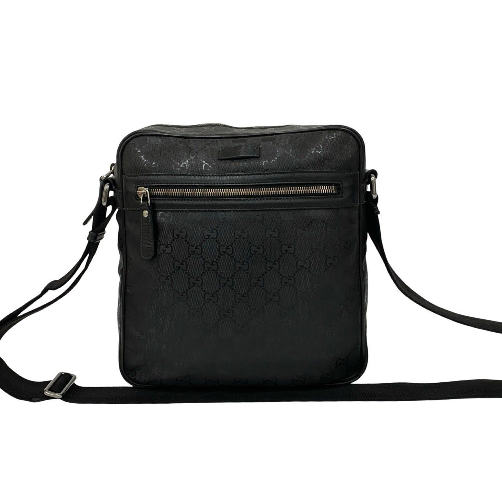 GUCCI GG Logo Imprime Leather Shoulder Bag/Messenger Bag/Pochette/Sacoche Black 26229