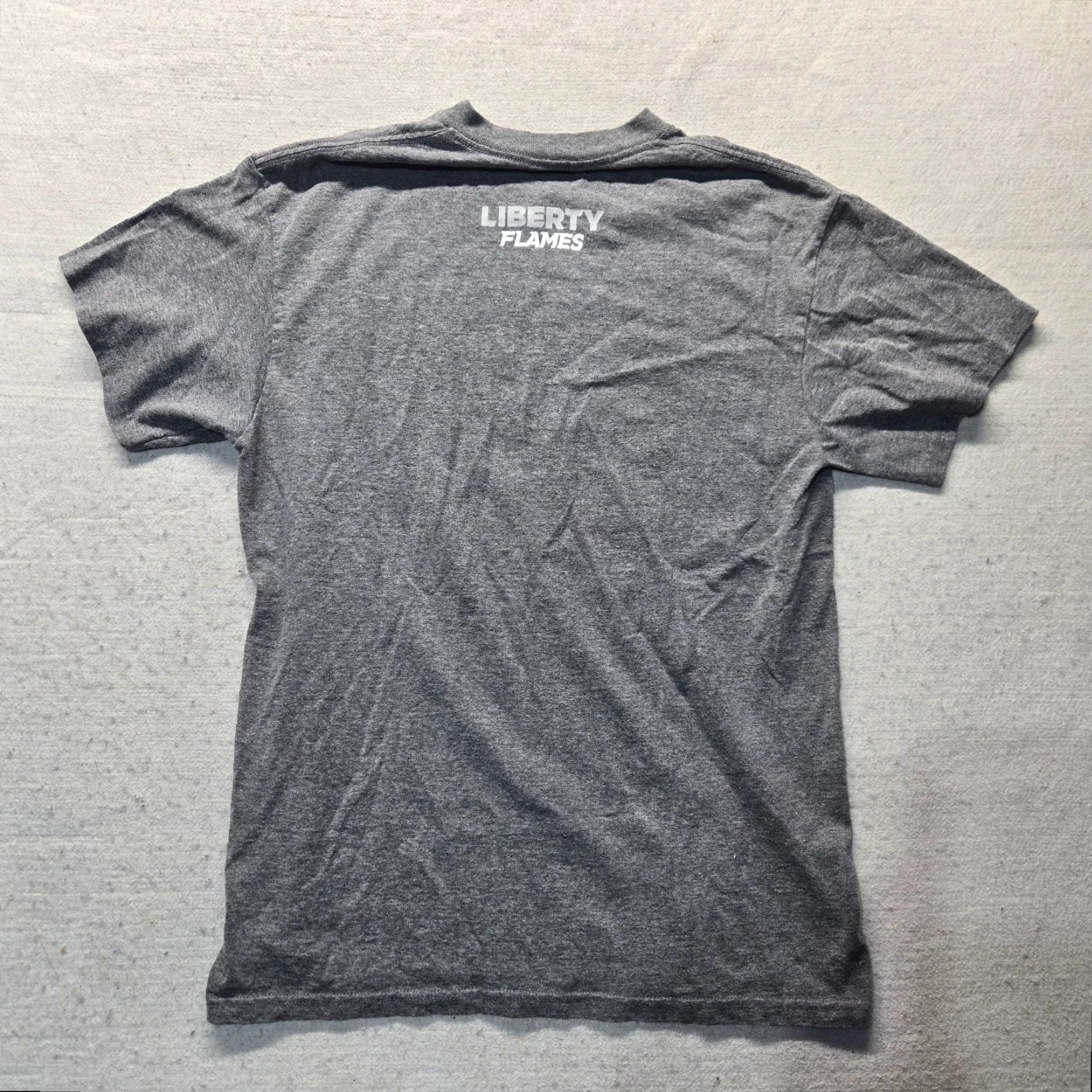 Vintage Liberty University LU Virginia VA Gray Tee T-Shirt Adult Men's Size M Medium Shirt Casual Collegiate Flames Logo Graphic Print 90s Theme Mens Size US M / EU 48-50 / 2 - 7 Thumbnail