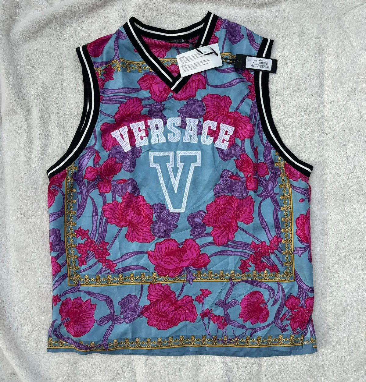 Versace Versace Silk Blue/Pink/Purple Floral Embroidered Jerseys Size US XXL / EU 58 / 5 - 2 Thumbnail