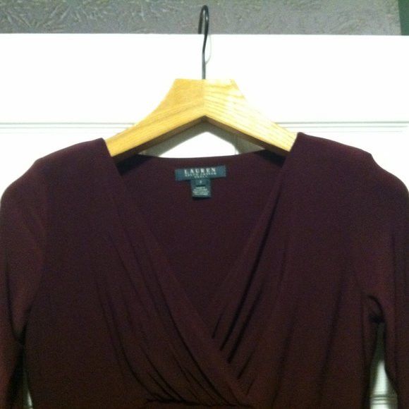Ralph Lauren RALPH LAUREN WOMEN'S NEW BURGUNDY 95%POLYESTER DRESS SIZE: 2 Size XS / US 0-2 / IT 36-38 - 3 Thumbnail