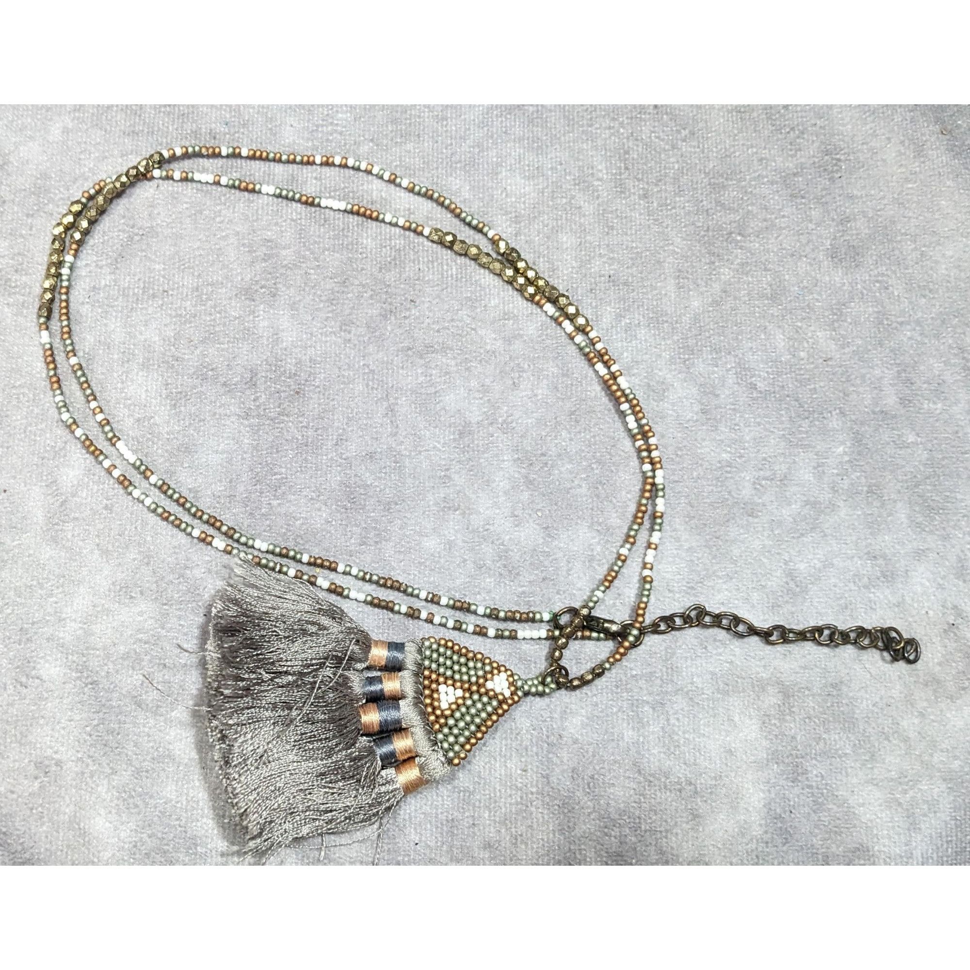 Other Handmade Boho Grey And Gold Tone Glass Beaded Thread Tassel Size ONE SIZE - 5 Thumbnail