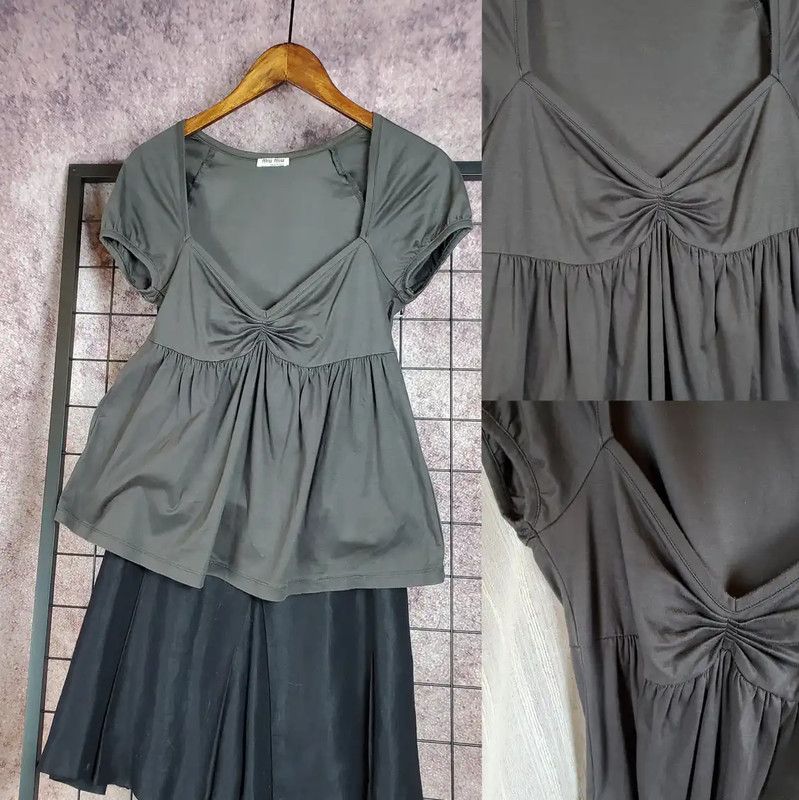 Miu Miu Miu Miu Short Sleeve Gray Cotton Top 0089 Size S / US 4 / IT 40 - 1 Thumbnail
