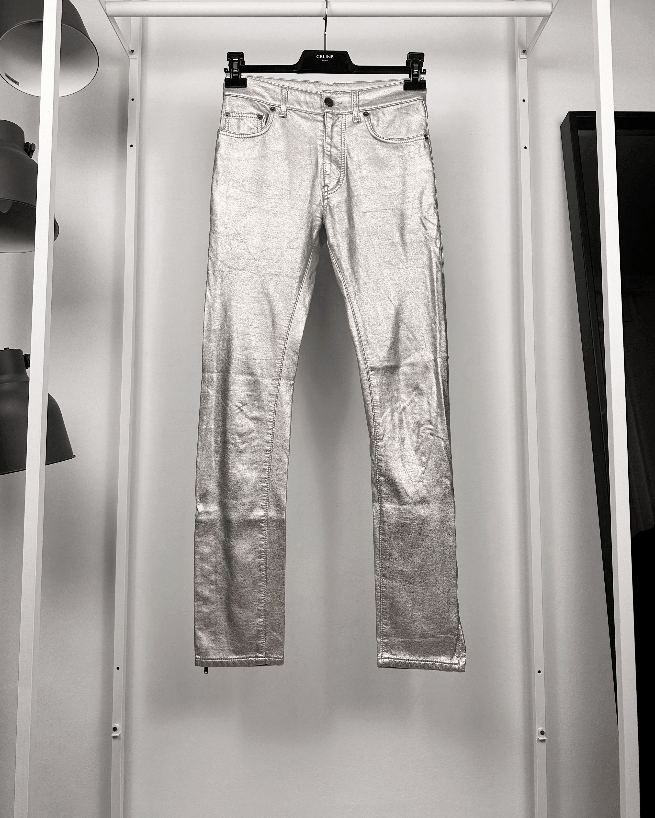 Hedi Slimane × Saint Laurent Paris Saint Laurent Paris Silver Sample Faux Leather Pants Size US 28 / EU 44 - 1 Thumbnail
