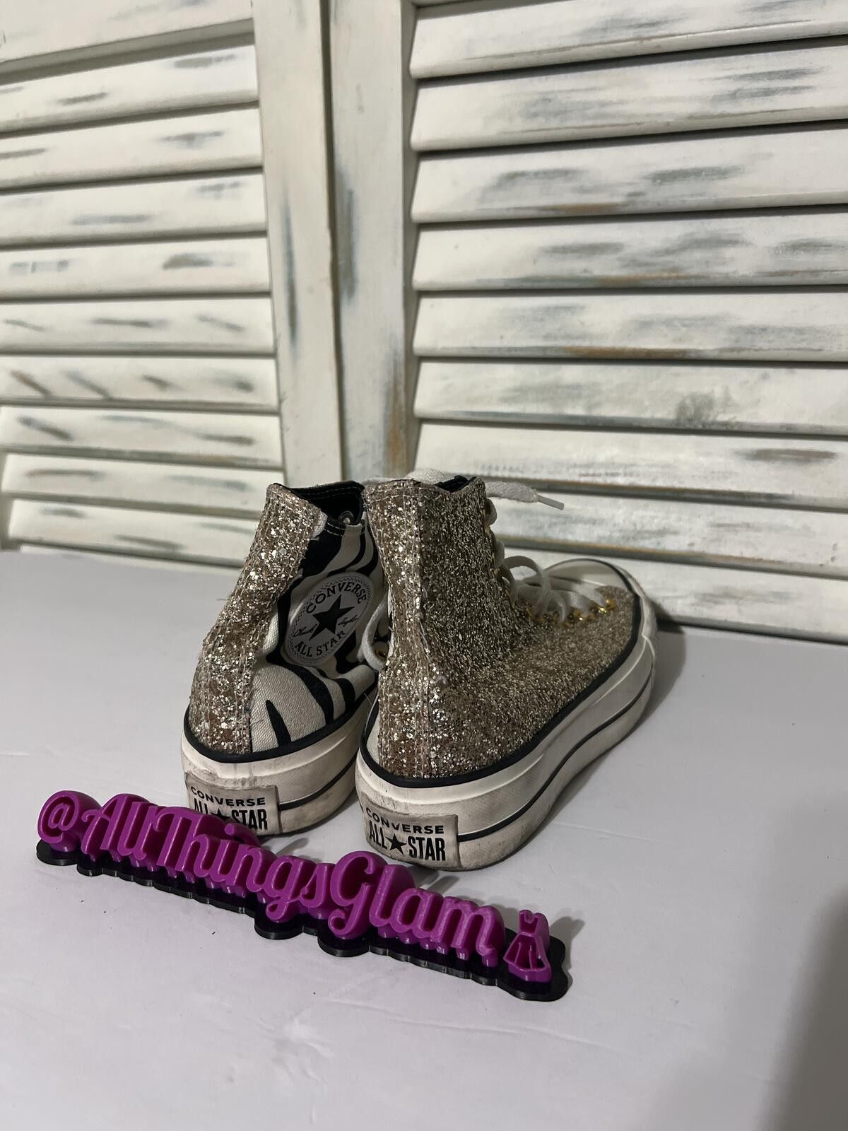 Converse Converse High Top Sneakers with Gold Glitter Zebra Print 4.5 Size US 4.5 / IT 34.5 - 4 Thumbnail