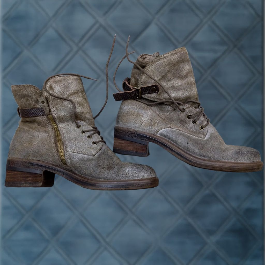 Vintage Gallivant Combat Boots Womens 9.5 Gray Leather Ankle Zip Strap Block Heel Casual Shoes Size US 10 / IT 40 - 1 Thumbnail
