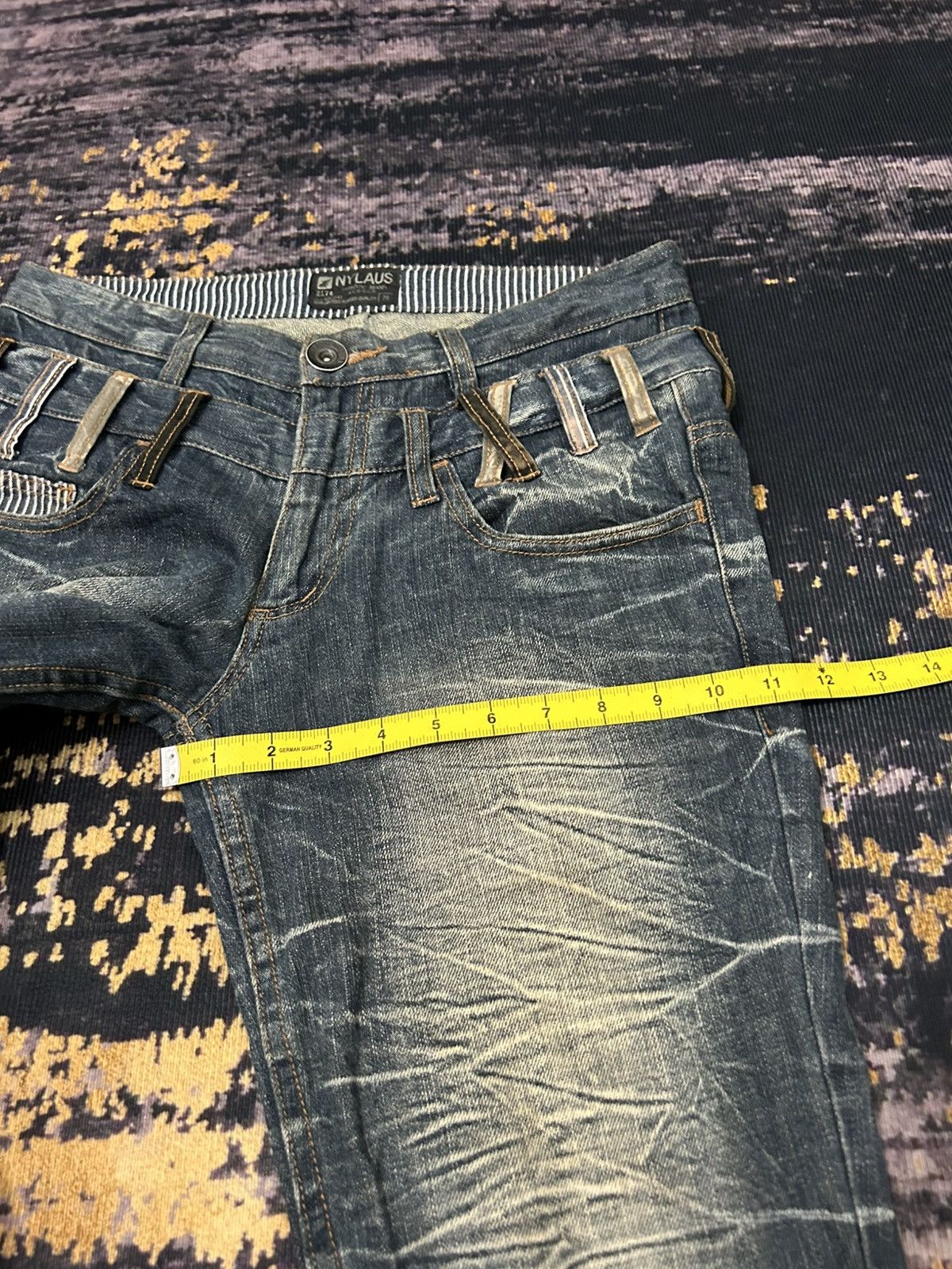 Japanese Brand NYLAUS Doublle Waist Mud Claw Mark Cropped Jeans Size US 31 - 18 Thumbnail