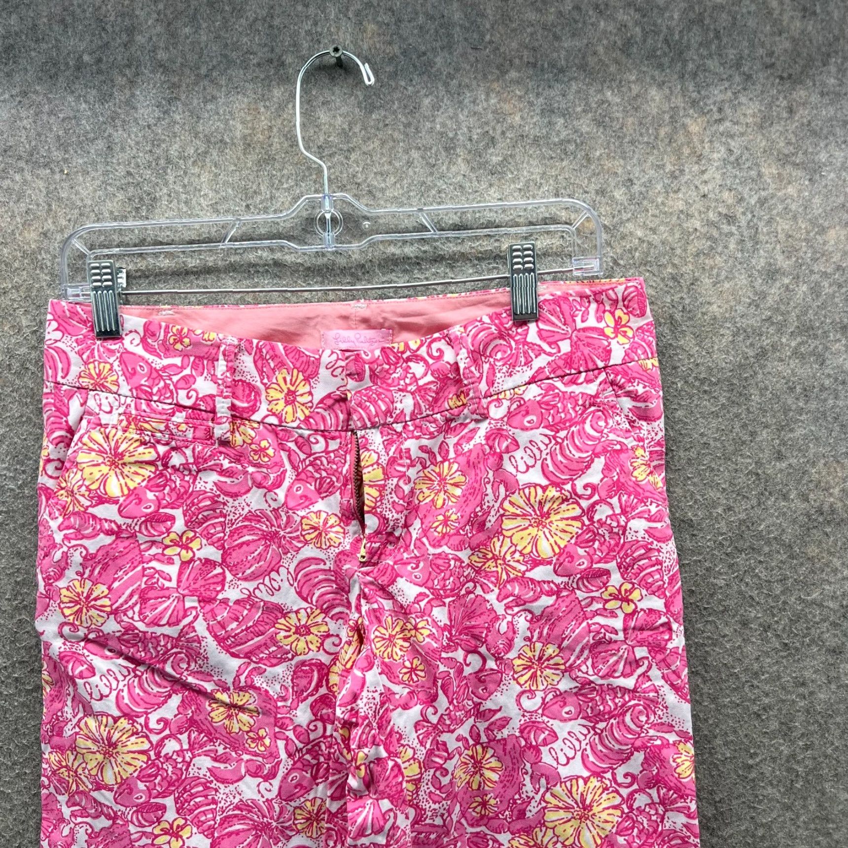 Lilly Pulitzer Lilly Pulitzer Pants Womens 0 Pink Yellow Floral Shell Print Straight Leg AOP Pants Size 25" / US 0 / IT 36 - 6 Thumbnail