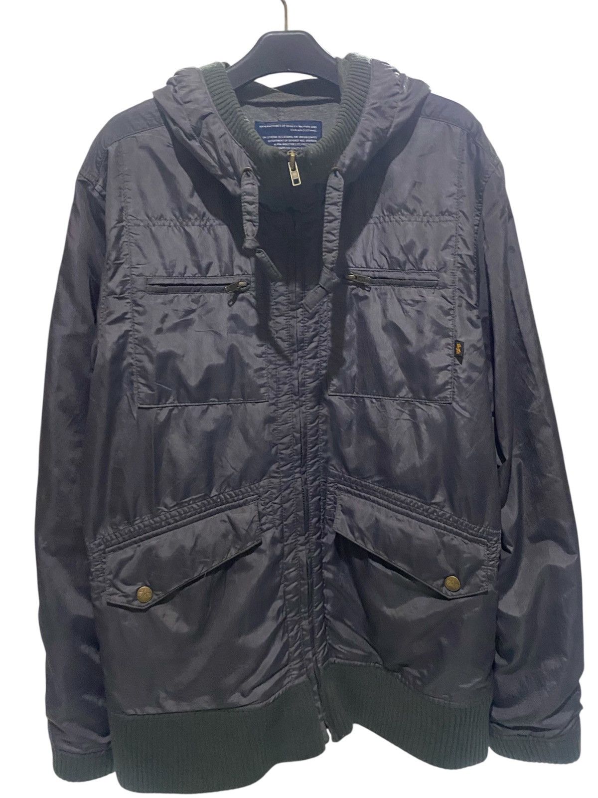 Vintage Hooded Nylon Utility Jacket Dark Navy Multi Pocket