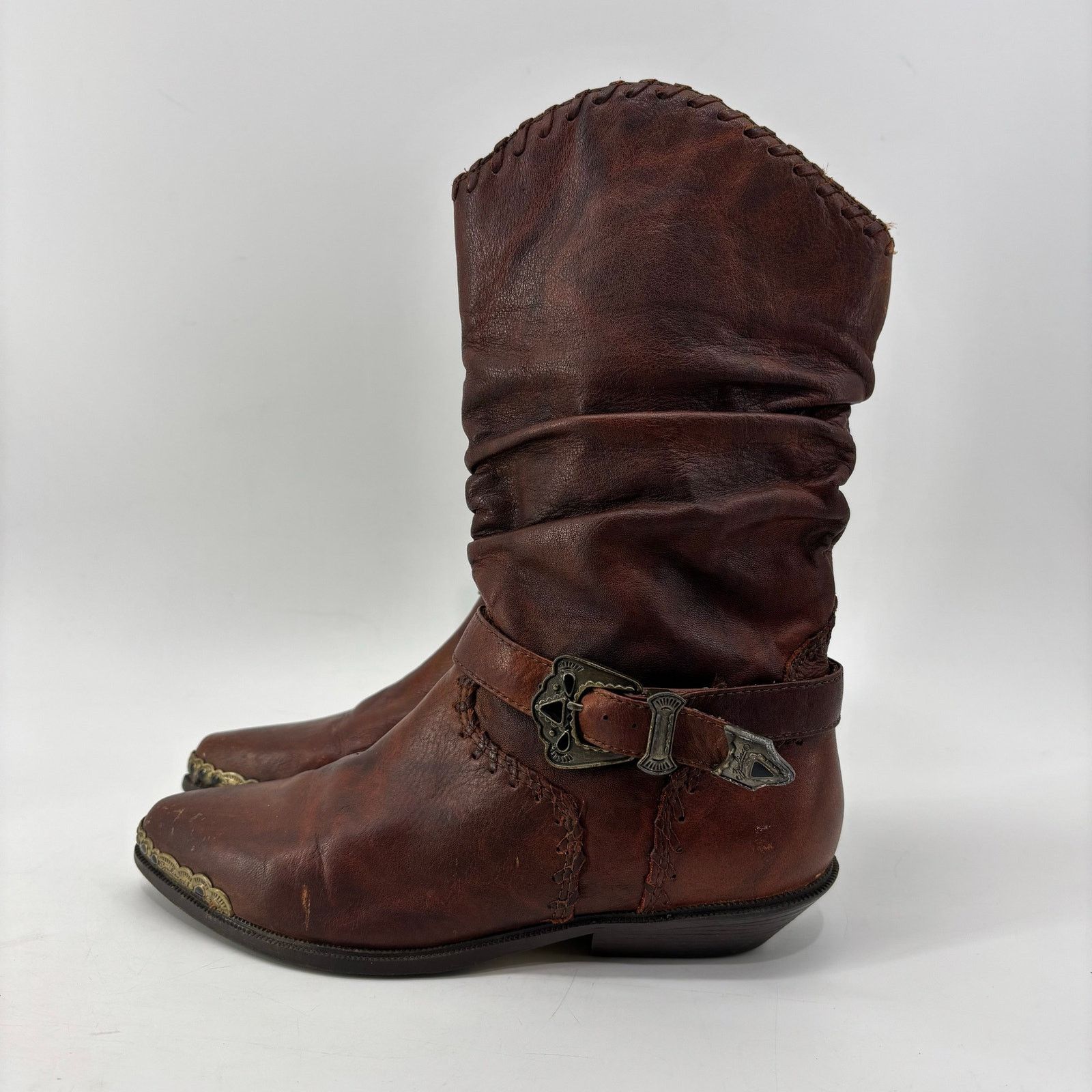 Vintage Zodiac Womens Size 7.5 Western Cowboy Boots Brown Leather Size US 7.5 / IT 37.5 - 1 Thumbnail