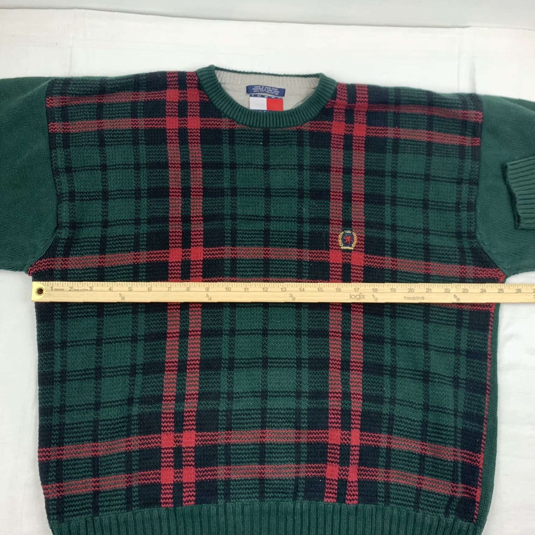 Tommy Hilfiger VINTAGE Tommy Hilfiger Sweater Men XL Green Plaid Knit Crewneck Pullover Logo 90s Size US XL / EU 56 / 4 - 5 Thumbnail