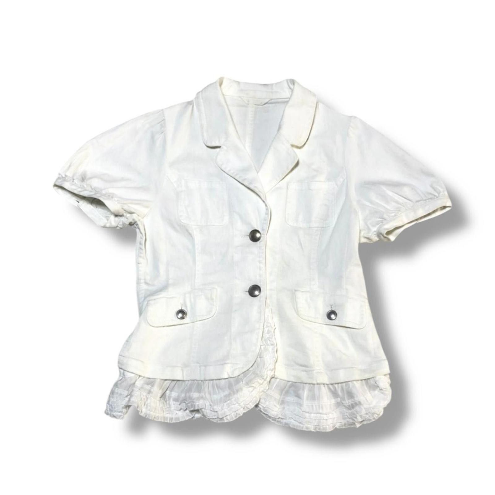 Other Fairy core preppy white denim blouse jacket with lace frill Size XS / US 0-2 / IT 36-38 - 1 Thumbnail