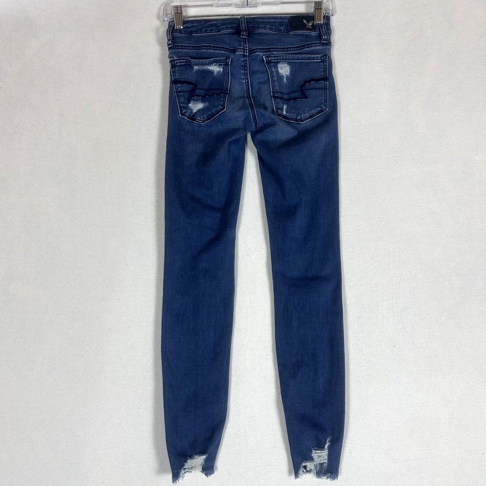 American Eagle Outfitters VINTAGE American Eagle Super Stretch Jegging Jeans Womens 00 Distressed Raw Hem AEO Jeans Slim Regular Low Rise Mens Girls Womens Size 25" / US 0 / IT 36 - 5 Thumbnail