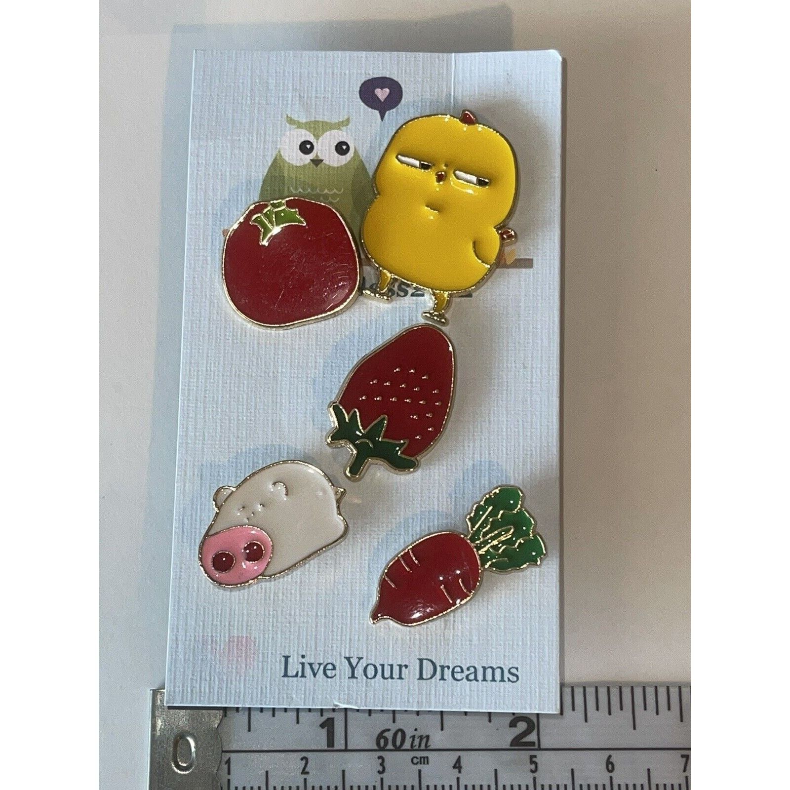 Other Lot Of 5 Brooch Pin Farm Chick Pig Tomato Strawberry Carrot Size ONE SIZE - 1 Preview