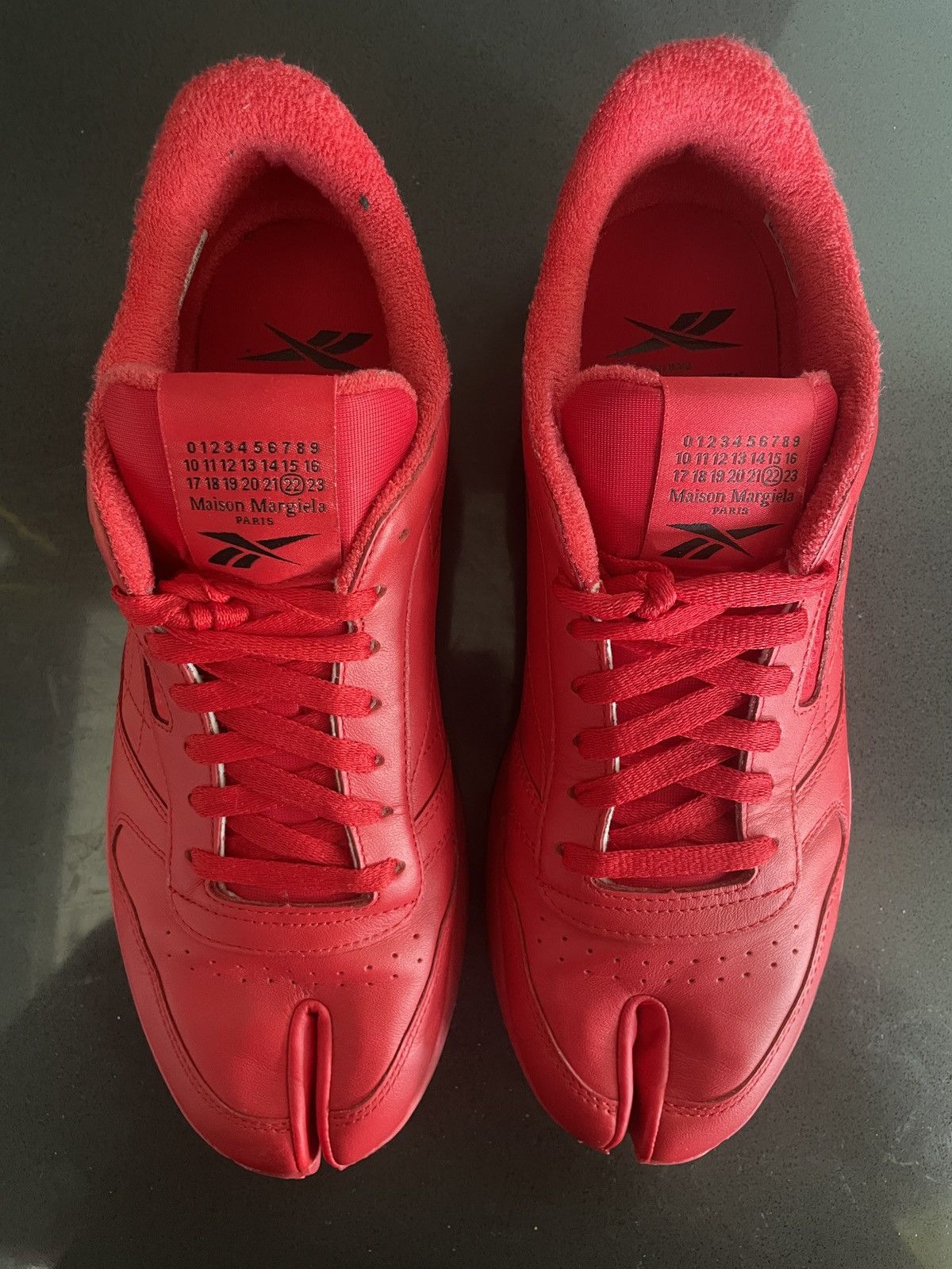 image of X Maison Margiela Project 0 Ci Classic Leather Tabi Shoes in Red, Men's (Size 11)