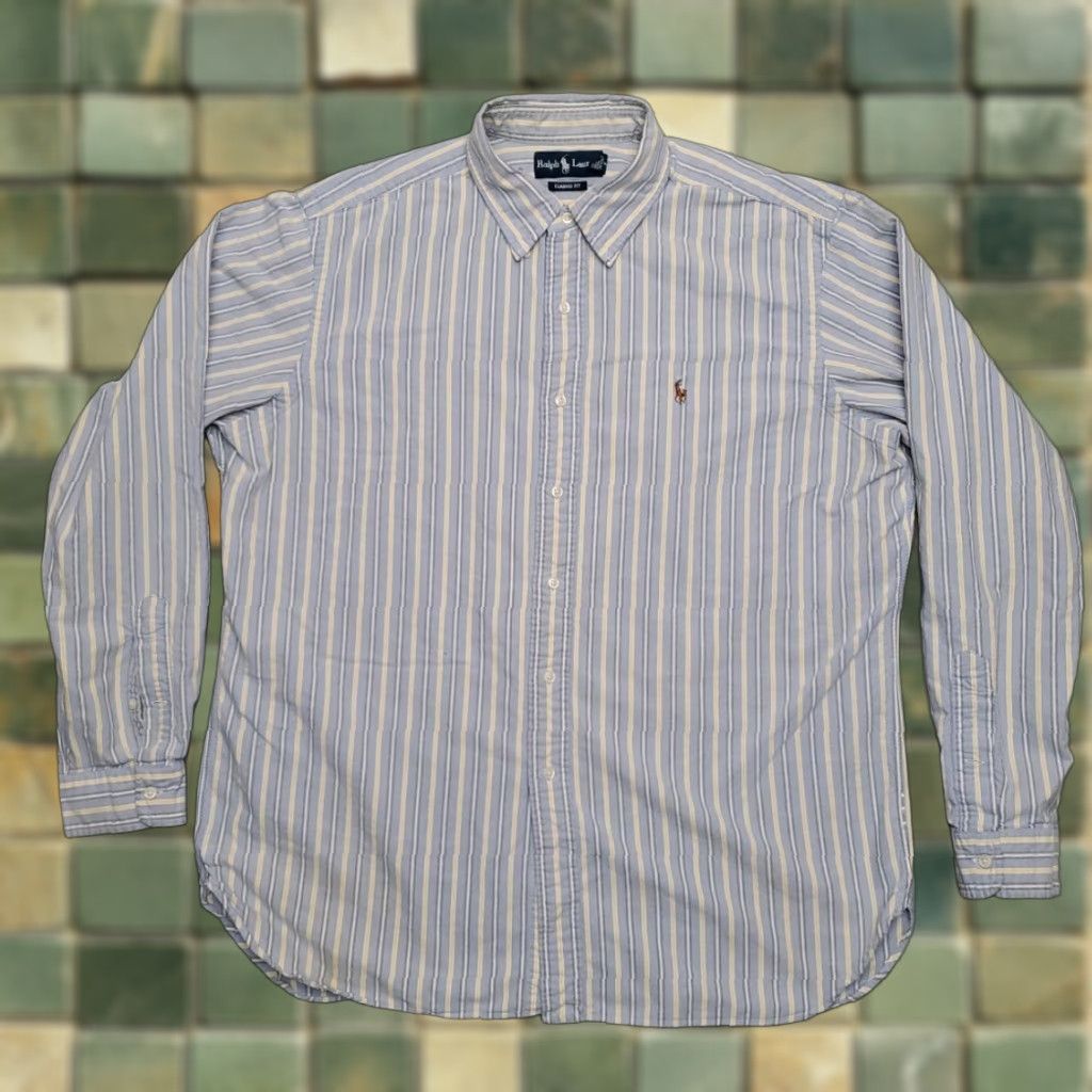Ralph Lauren VINTAGE Ralph Lauren Shirt Mens XL Blue Yellow Striped Classic Fit Button-Up Size US XL / EU 56 / 4 - 1 Thumbnail