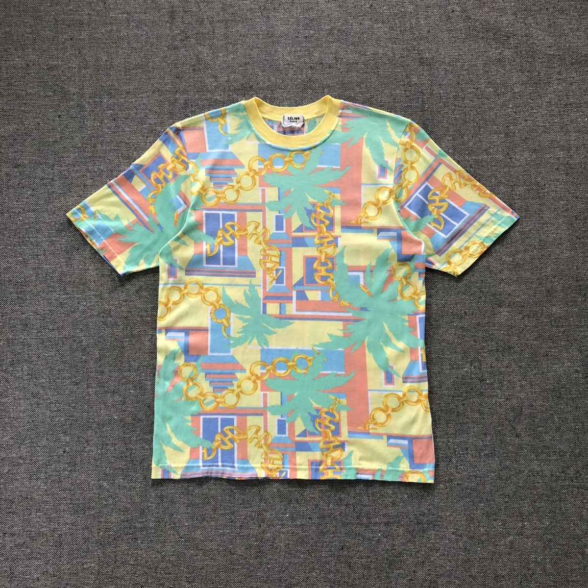 Celine CELINE Italy Rare Multicolor Chain Overprint T-Shirt Size US XS / EU 42 / 0 - 1 Thumbnail