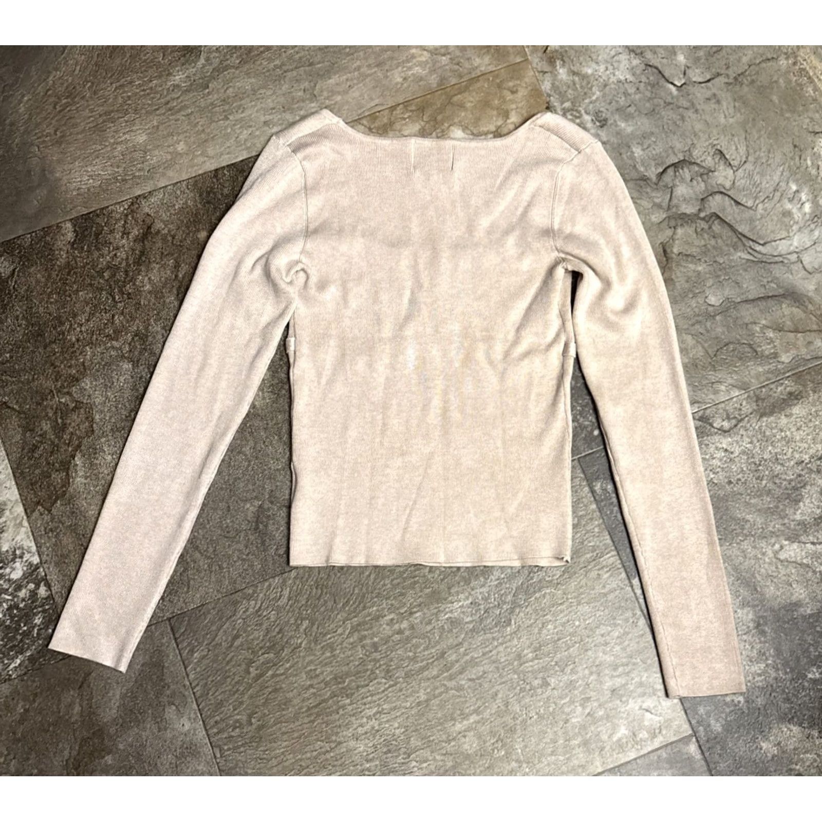 Vintage Pink Rose Sweater Pullover Womens Slim L/S Beige Heather Oatmeal Knit Top M/L 1165 NWT Size M / US 6-8 / IT 42-44 - 4 Thumbnail
