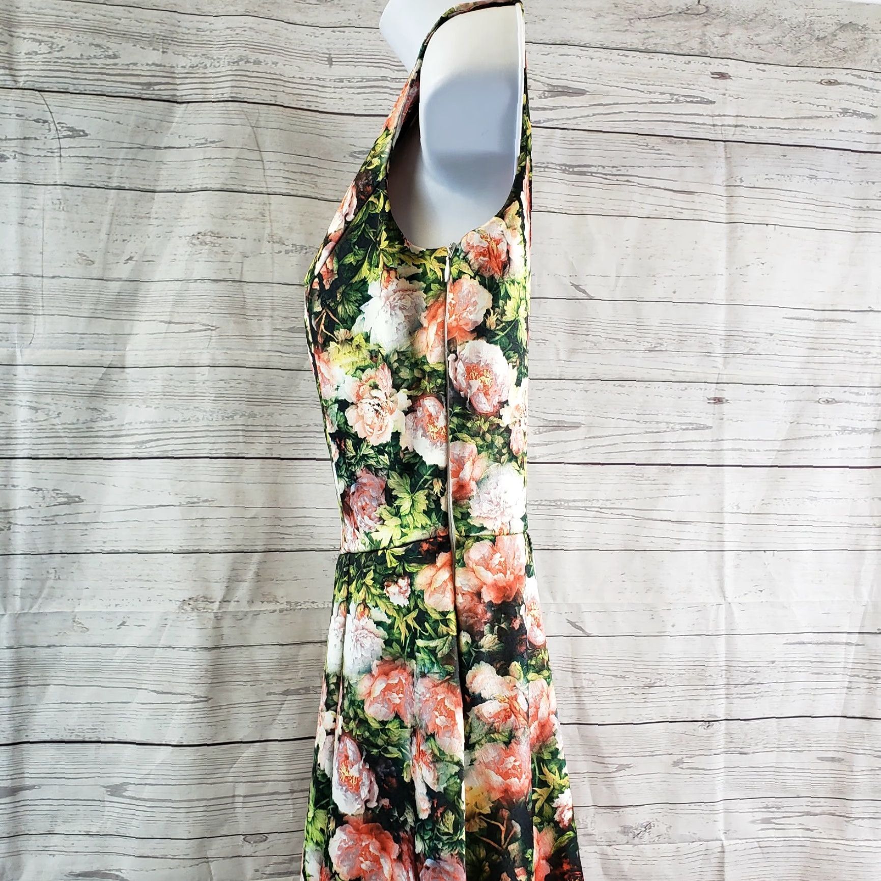 Vintage DV Collection Womens Dress Sleeveless Size 40 Pink Green Floral Side Zip Party Cocktail Knee Length Womens Fit & Flare Size S / US 4 / IT 40 - 3 Thumbnail