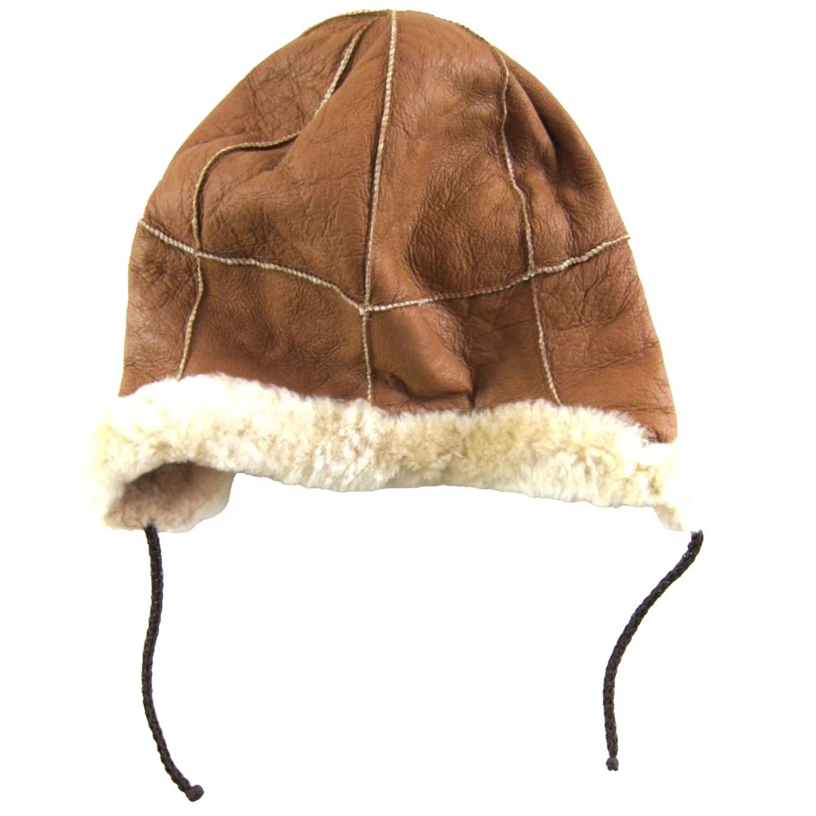 Vintage VINTAGE Brown Tan Leather Fur Lined Bomber Trapper Hat One Size Womens Size ONE SIZE - 4 Thumbnail
