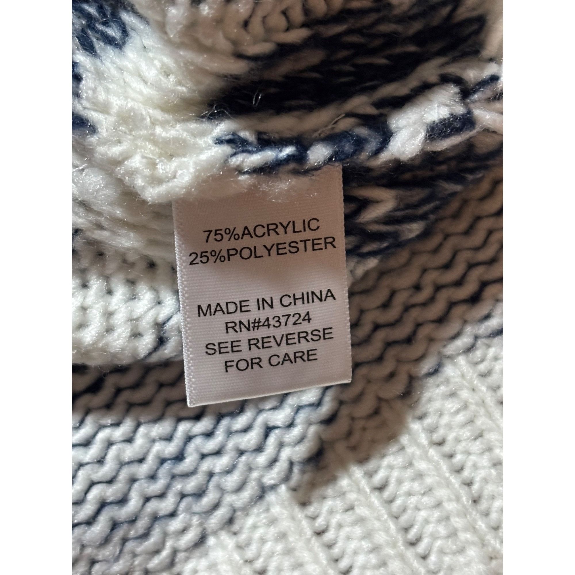 Other Striped Fringe Women Cowl Neck Poncho Navy Cream OS Cottagec Size ONE SIZE - 8 Thumbnail