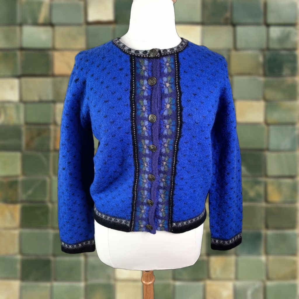 Vintage VINTAGE E ally-iho Cardigan Sweater Wool Button Up Women's L Blue 100% Wool Pollak S2 Size L / US 10 / IT 46 - 1 Thumbnail