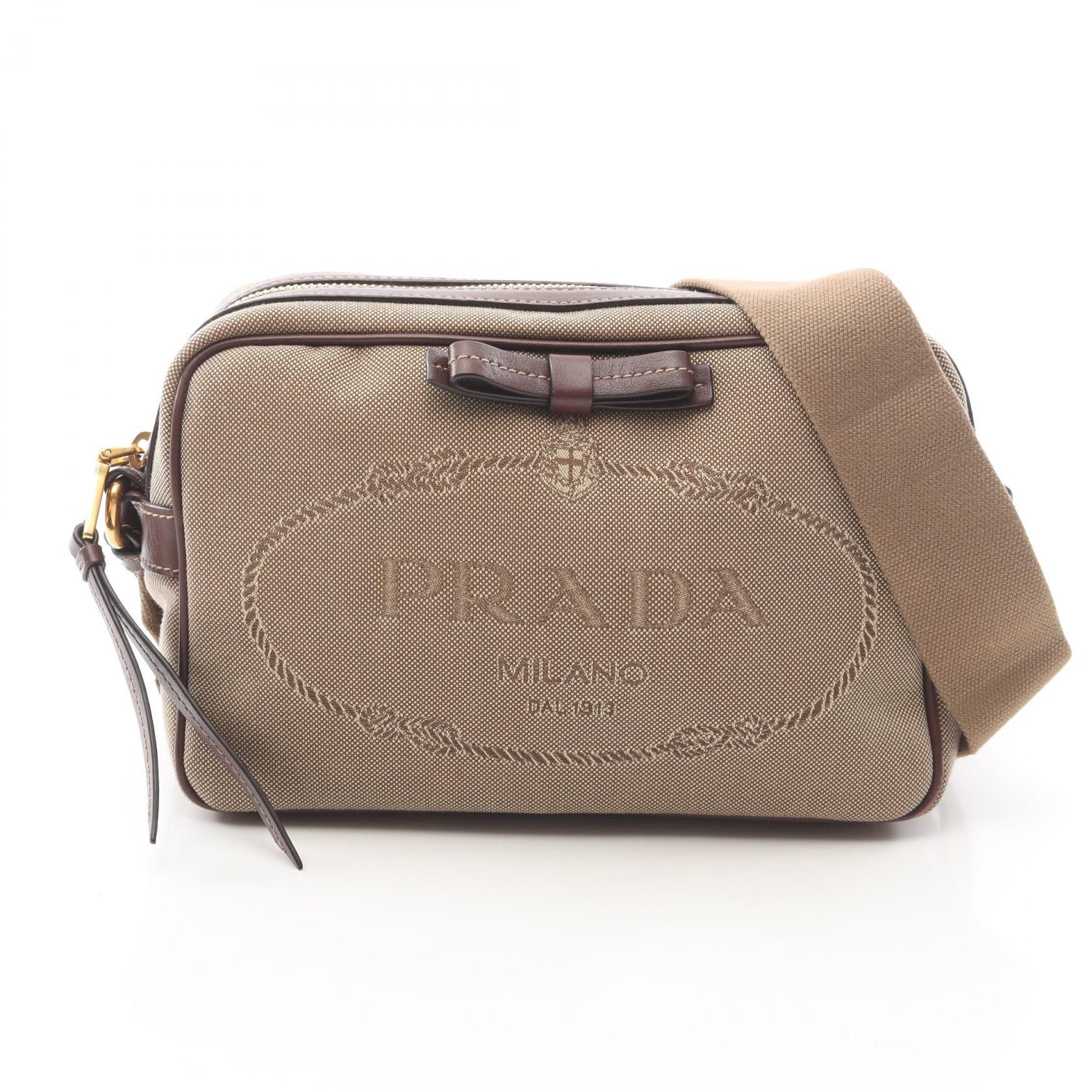 Prada Prada Prada Logo Jacquard Canvas Leather Shoulder Bag Textile Shoulder Bag DUTY FREE for USA Size ONE SIZE - 1 Thumbnail