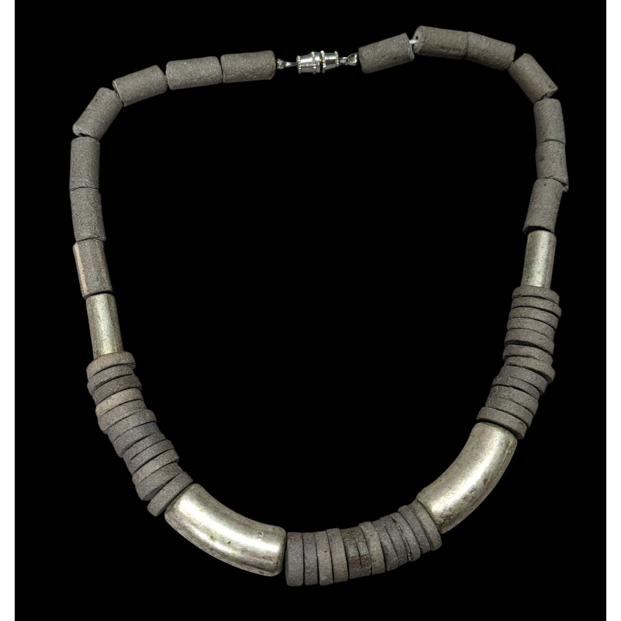 Other Vintage Handcrafted Necklace With Rustic Clay Beads & Silver Size ONE SIZE - 1 Thumbnail