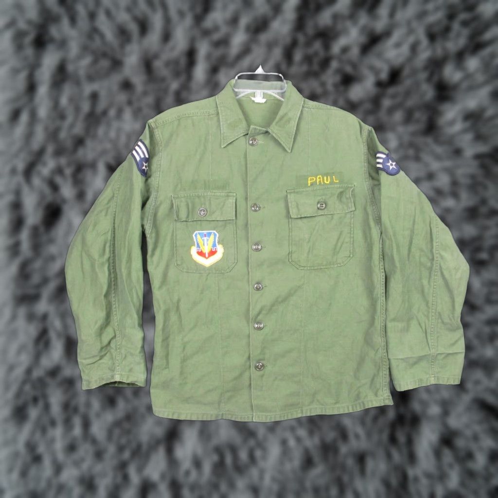 Olive VINTAGE US Air Force Shirt Mens Large Olive OG-107 Tactical Air Command 70s Size US L / EU 52-54 / 3 - 1 Thumbnail