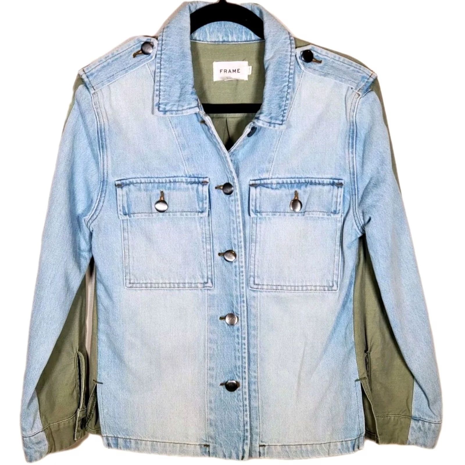 Frame FRAME Cargo Denim Blue/Green Shirt Jacket LSJKCMX207 Women's S Size S / US 4 / IT 40 - 3 Thumbnail