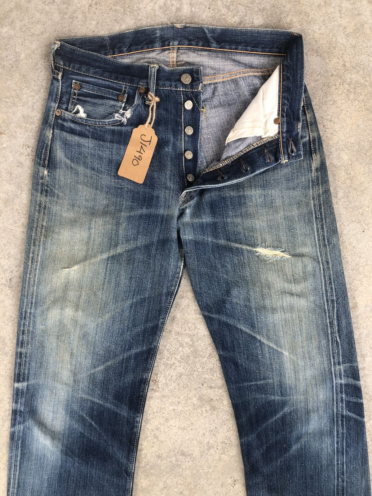 The Real McCoy's Joe Mccoy 906 Selvedge Denim Mudwash Distressed Ripped Size US 30 / EU 46 - 3 Thumbnail